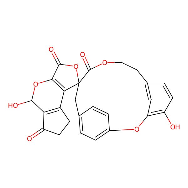 2D Structure of 4,8'-Dihydroxyspiro[2,10-dioxatricyclo[12.2.2.13,7]nonadeca-1(16),3,5,7(19),14,17-hexaene-12,3'-4,7-dioxatricyclo[7.3.0.02,6]dodeca-1(9),2(6)-diene]-5',10',11-trione