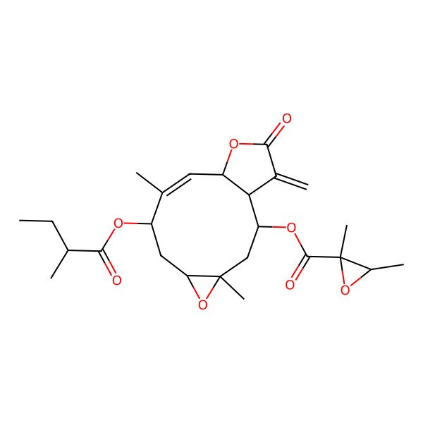 2D Structure of [(1R,2R,4R,6R,8S,9Z,11R)-4,9-dimethyl-8-[(2R)-2-methylbutanoyl]oxy-14-methylidene-13-oxo-5,12-dioxatricyclo[9.3.0.04,6]tetradec-9-en-2-yl] (2S,3S)-2,3-dimethyloxirane-2-carboxylate