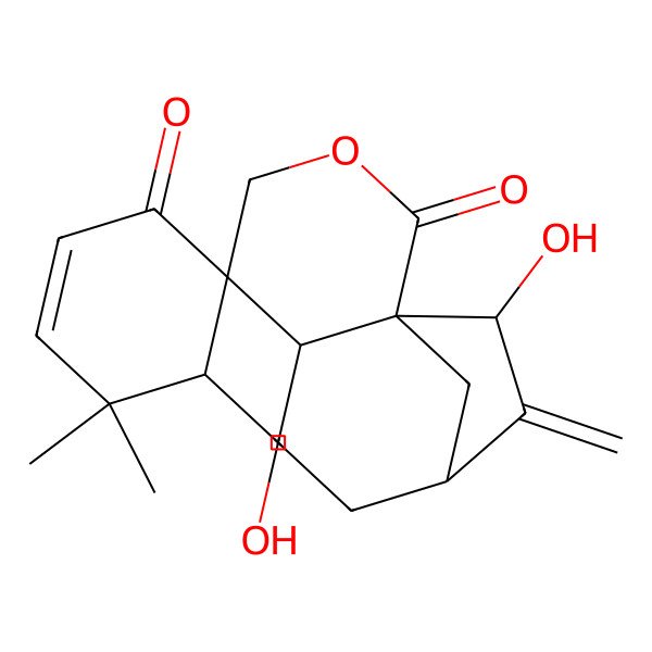 2D Structure of 11-Hydroxy-5'-(hydroxymethyl)-4',4'-dimethyl-10-methylidenespiro[3-oxatricyclo[7.2.1.01,6]dodecane-5,6'-cyclohex-2-ene]-1',2-dione