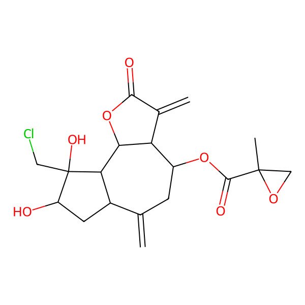 2D Structure of [(3aR,4S,6aR,8S,9S,9aS,9bS)-9-(chloromethyl)-8,9-dihydroxy-3,6-dimethylidene-2-oxo-3a,4,5,6a,7,8,9a,9b-octahydroazuleno[4,5-b]furan-4-yl] (2S)-2-methyloxirane-2-carboxylate