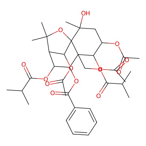2D Structure of [4,5,12-Triacetyloxy-2-hydroxy-2,10,10-trimethyl-8-(2-methylpropanoyloxy)-6-(2-methylpropanoyloxymethyl)-11-oxatricyclo[7.2.1.01,6]dodecan-7-yl] benzoate