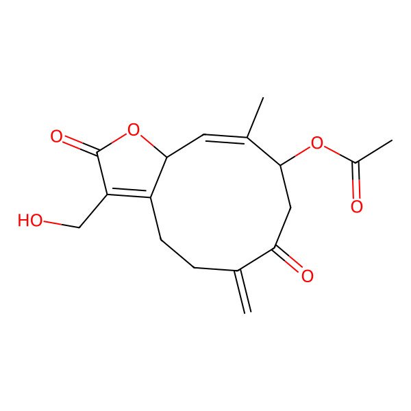 2D Structure of [(9R,10Z,11aR)-3-(hydroxymethyl)-10-methyl-6-methylidene-2,7-dioxo-5,8,9,11a-tetrahydro-4H-cyclodeca[b]furan-9-yl] acetate