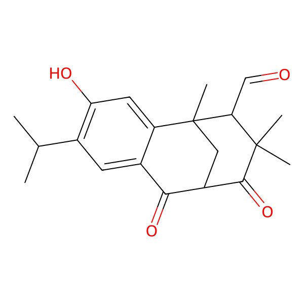2D Structure of (1S,9R,12R)-4-hydroxy-1,11,11-trimethyl-8,10-dioxo-5-propan-2-yltricyclo[7.3.1.02,7]trideca-2,4,6-triene-12-carbaldehyde