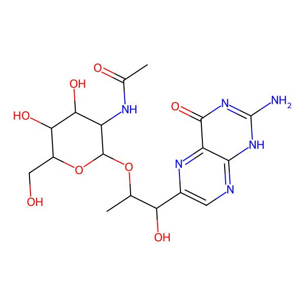 2D Structure of N-[(2R,3R,4R,5S,6R)-2-[(1R,2S)-1-(2-amino-4-oxo-1H-pteridin-6-yl)-1-hydroxypropan-2-yl]oxy-4,5-dihydroxy-6-(hydroxymethyl)oxan-3-yl]acetamide
