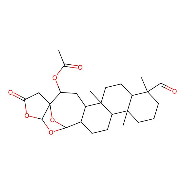 2D Structure of [(1S,2R,4R,5S,8R,9S,13R,14S,17S,18S,20S)-9-formyl-5,9,13-trimethyl-22-oxo-19,21,24-trioxahexacyclo[16.5.1.01,20.04,17.05,14.08,13]tetracosan-2-yl] acetate