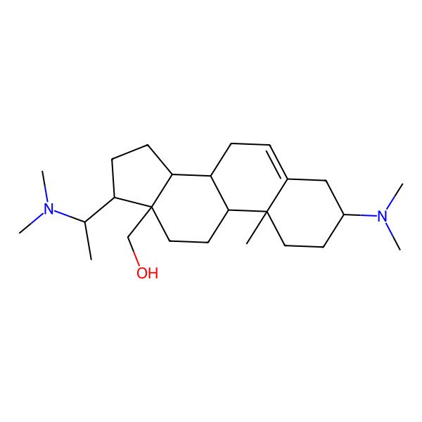 2D Structure of [(3S,8R,9S,10R,13R,14S,17S)-3-(dimethylamino)-17-[(1R)-1-(dimethylamino)ethyl]-10-methyl-2,3,4,7,8,9,11,12,14,15,16,17-dodecahydro-1H-cyclopenta[a]phenanthren-13-yl]methanol