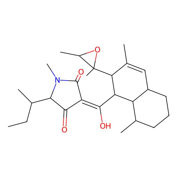2D Structure of 5-Butan-2-yl-3-[[2-(2,3-dimethyloxiran-2-yl)-3,8-dimethyl-1,2,4a,5,6,7,8,8a-octahydronaphthalen-1-yl]-hydroxymethylidene]-1-methylpyrrolidine-2,4-dione