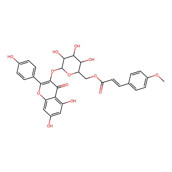 2D Structure of [6-[5,7-Dihydroxy-2-(4-hydroxyphenyl)-4-oxochromen-3-yl]oxy-3,4,5-trihydroxyoxan-2-yl]methyl 3-(4-methoxyphenyl)prop-2-enoate