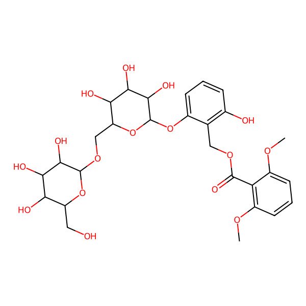 2D Structure of [2-Hydroxy-6-[3,4,5-trihydroxy-6-[[3,4,5-trihydroxy-6-(hydroxymethyl)oxan-2-yl]oxymethyl]oxan-2-yl]oxyphenyl]methyl 2,6-dimethoxybenzoate
