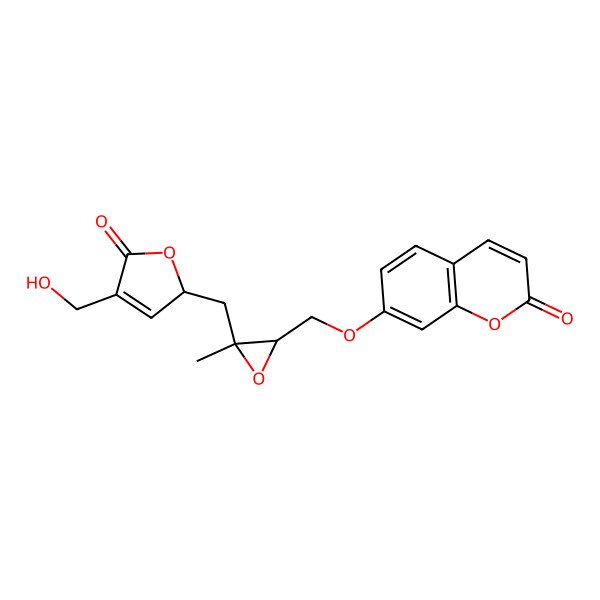 2D Structure of 7-[[(2R,3S)-3-[[(2S)-4-(hydroxymethyl)-5-oxo-2H-furan-2-yl]methyl]-3-methyloxiran-2-yl]methoxy]chromen-2-one