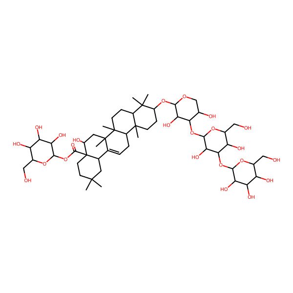 2D Structure of beta-D-Glucopyranosyl (3beta,16alpha)-3-[(O-beta-D-glucopyranosyl-(1-->3)-O-beta-D-glucopyranosyl-(1-->3)-alpha-L-arabinopyranosyl)oxy]-16-hydroxyolean-12-en-28-oate