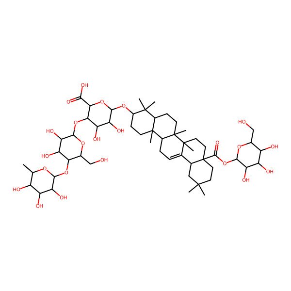 2D Structure of 6-[[4,4,6a,6b,11,11,14b-Heptamethyl-8a-[3,4,5-trihydroxy-6-(hydroxymethyl)oxan-2-yl]oxycarbonyl-1,2,3,4a,5,6,7,8,9,10,12,12a,14,14a-tetradecahydropicen-3-yl]oxy]-3-[3,4-dihydroxy-6-(hydroxymethyl)-5-(3,4,5-trihydroxy-6-methyloxan-2-yl)oxyoxan-2-yl]oxy-4,5-dihydroxyoxane-2-carboxylic acid