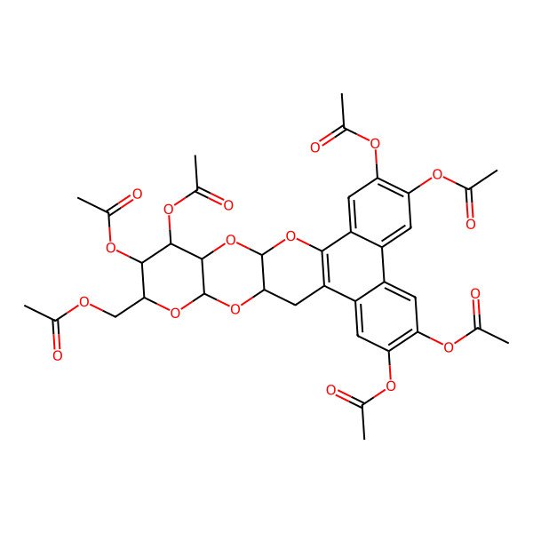 2D Structure of (4,5,10,11,19,20-Hexaacetyloxy-15,17,22,24-tetraoxahexacyclo[12.12.0.02,7.08,13.016,25.018,23]hexacosa-1(14),2,4,6,8,10,12-heptaen-21-yl)methyl acetate