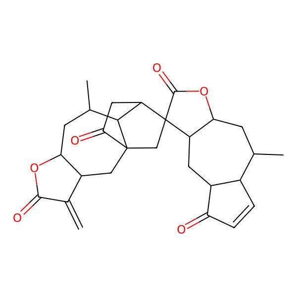 2D Structure of 5,9'-dimethyl-4'-methylidenespiro[4,5,5a,8a,9,9a-hexahydro-3aH-azuleno[6,7-b]furan-1,15'-6-oxatetracyclo[9.2.2.01,10.03,7]pentadecane]-2,5',8,13'-tetrone