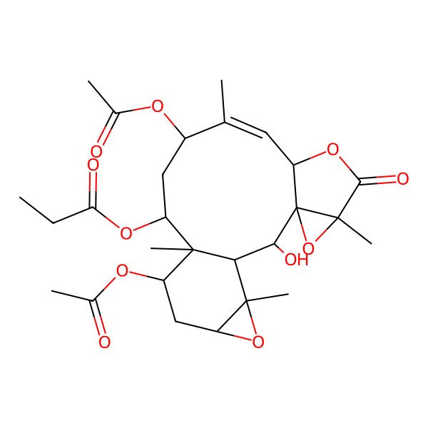 2D Structure of [(1S,2S,3R,5R,8S,9Z,11R,13S,14R,15S,17S,19R)-11,15-diacetyloxy-2-hydroxy-5,10,14,19-tetramethyl-6-oxo-4,7,18-trioxapentacyclo[12.5.0.03,5.03,8.017,19]nonadec-9-en-13-yl] propanoate
