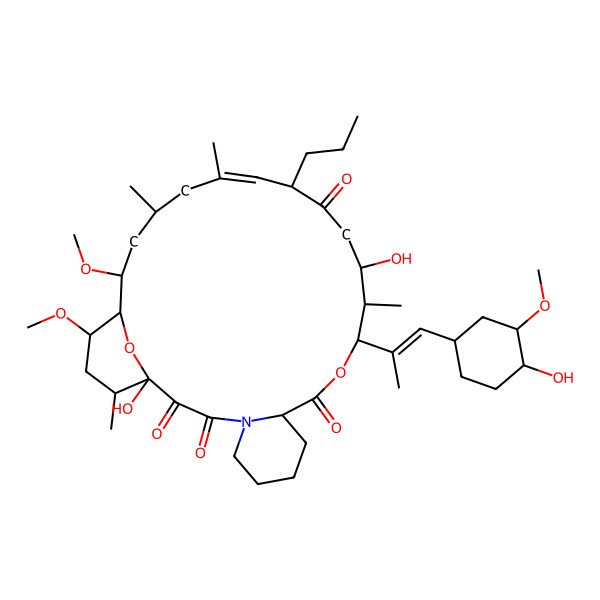 2D Structure of 1,14-Dihydroxy-12-[2-(4-hydroxy-3-methoxycyclohexyl)-1-methylvinyl]-23,25-dimethoxy-13,19,21,27-tetramethyl-17-propyl-11,28-dioxa-4-azatricyclo[22.3.1.04,9]octacos-18-ene-2,3,10,16-tetraone