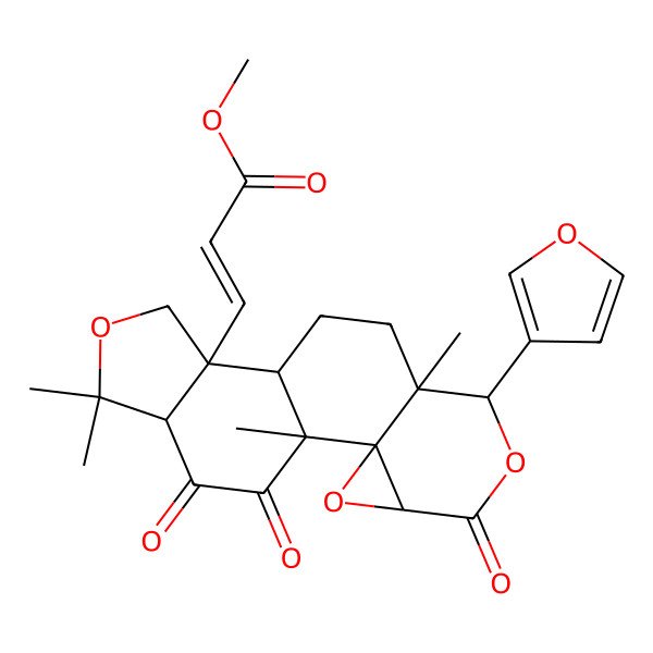 2D Structure of Methyl 3-[7-(furan-3-yl)-1,8,15,15-tetramethyl-5,17,18-trioxo-3,6,14-trioxapentacyclo[9.7.0.02,4.02,8.012,16]octadecan-12-yl]prop-2-enoate