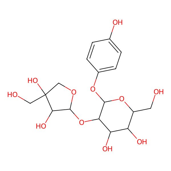 2D Structure of (2R,3S,4S,5R,6S)-5-[(2S,3R,4R)-3,4-dihydroxy-4-(hydroxymethyl)oxolan-2-yl]oxy-2-(hydroxymethyl)-6-(4-hydroxyphenoxy)oxane-3,4-diol