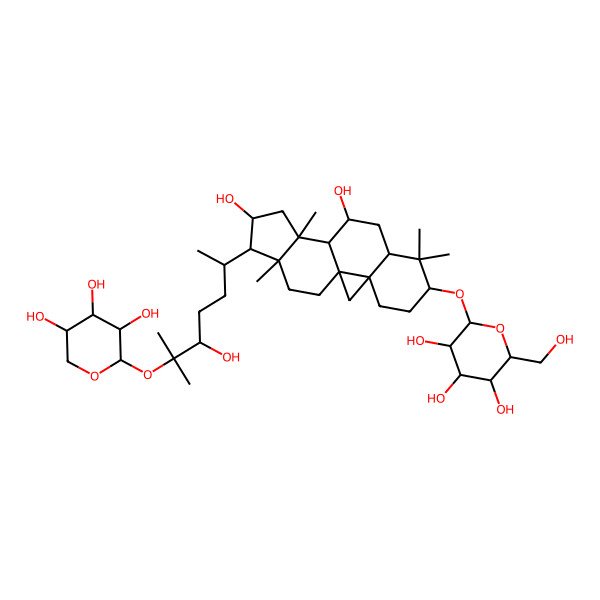 2D Structure of (2R,3R,4S,5S,6R)-2-[[(1S,3R,6S,8R,10S,11S,12S,14S,15R,16R)-10,14-dihydroxy-15-[(2R,5R)-5-hydroxy-6-methyl-6-[(2S,3R,4S,5R)-3,4,5-trihydroxyoxan-2-yl]oxyheptan-2-yl]-7,7,12,16-tetramethyl-6-pentacyclo[9.7.0.01,3.03,8.012,16]octadecanyl]oxy]-6-(hydroxymethyl)oxane-3,4,5-triol