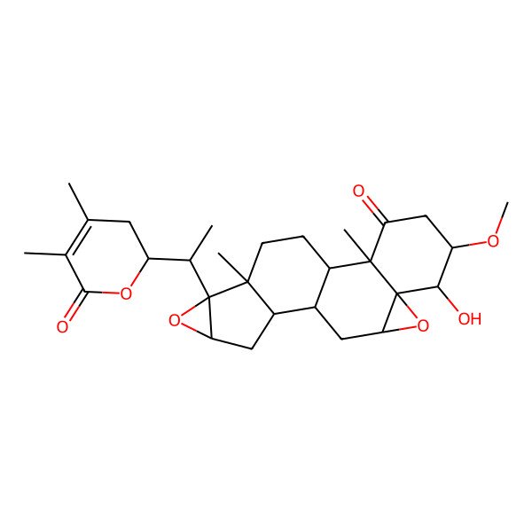 2D Structure of 16-[1-(4,5-Dimethyl-6-oxo-2,3-dihydropyran-2-yl)ethyl]-6-hydroxy-5-methoxy-2,17-dimethyl-8,15-dioxahexacyclo[9.8.0.02,7.07,9.012,17.014,16]nonadecan-3-one