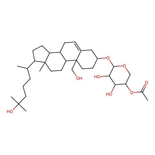 2D Structure of [(3R,4S,5S,6S)-4,5-dihydroxy-6-[[(3S,8S,9S,10S,13R,14S,17R)-10-(hydroxymethyl)-17-[(2R)-6-hydroxy-6-methylheptan-2-yl]-13-methyl-2,3,4,7,8,9,11,12,14,15,16,17-dodecahydro-1H-cyclopenta[a]phenanthren-3-yl]oxy]oxan-3-yl] acetate