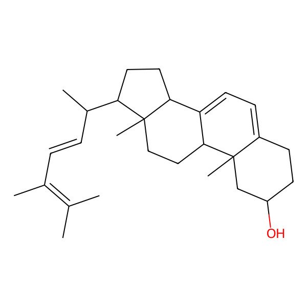 2D Structure of 17-(5,6-dimethylhepta-3,5-dien-2-yl)-10,13-dimethyl-2,3,4,9,11,12,14,15,16,17-decahydro-1H-cyclopenta[a]phenanthren-2-ol