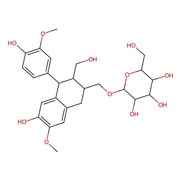 2D Structure of (2S,3S,4R,5R,6S)-2-[[(2R,3R,4S)-6-hydroxy-4-(4-hydroxy-3-methoxyphenyl)-3-(hydroxymethyl)-7-methoxy-1,2,3,4-tetrahydronaphthalen-2-yl]methoxy]-6-(hydroxymethyl)oxane-3,4,5-triol