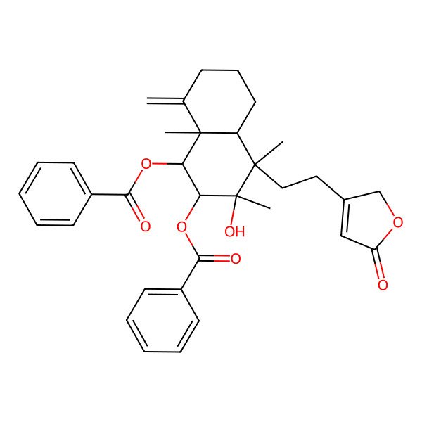 2D Structure of [2-benzoyloxy-3-hydroxy-3,4,8a-trimethyl-8-methylidene-4-[2-(5-oxo-2H-furan-3-yl)ethyl]-1,2,4a,5,6,7-hexahydronaphthalen-1-yl] benzoate
