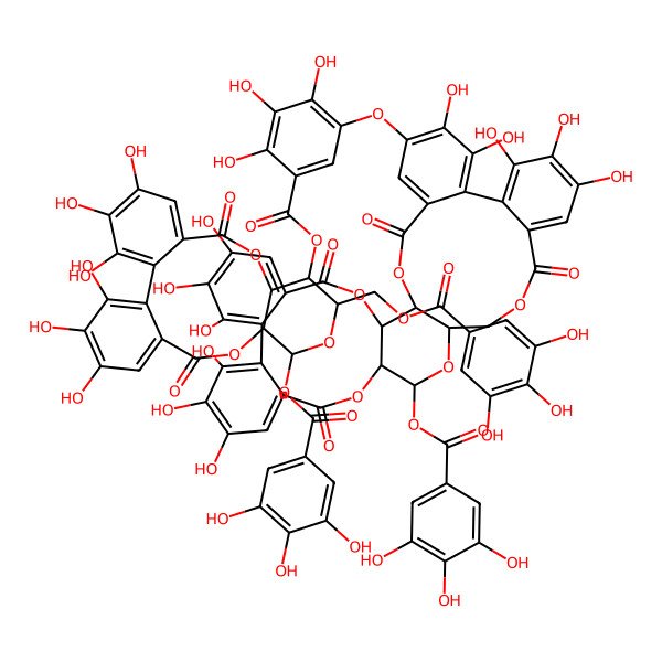 2D Structure of [(10R,11S,13R,14R,15S)-3,4,5,20,21,22-hexahydroxy-8,17-dioxo-11-(3,4,5-trihydroxybenzoyl)oxy-13-[(3,4,5-trihydroxybenzoyl)oxymethyl]-9,12,16-trioxatetracyclo[16.4.0.02,7.010,15]docosa-1(22),2,4,6,18,20-hexaen-14-yl] 2,3,4-trihydroxy-5-[[(1R,2S,19R,20S,22R)-7,8,9,12,13,14,28,29,30,33,34-undecahydroxy-4,17,25,38-tetraoxo-20-(3,4,5-trihydroxybenzoyl)oxy-3,18,21,24,39-pentaoxaheptacyclo[20.17.0.02,19.05,10.011,16.026,31.032,37]nonatriaconta-5,7,9,11,13,15,26,28,30,32,34,36-dodecaen-35-yl]oxy]benzoate