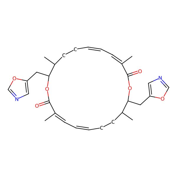 2D Structure of 3,9,13,19-Tetramethyl-10,20-bis(1,3-oxazol-5-ylmethyl)-1,11-dioxacycloicosa-3,5,13,15-tetraene-2,12-dione