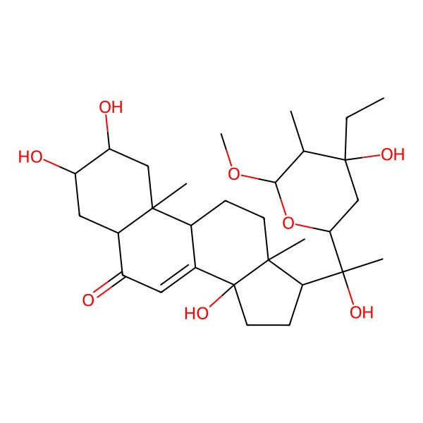 2D Structure of (2S,3R,5R,9R,10R,13R,14S,17S)-17-[(1R)-1-[(2R,4R,5S,6S)-4-ethyl-4-hydroxy-6-methoxy-5-methyloxan-2-yl]-1-hydroxyethyl]-2,3,14-trihydroxy-10,13-dimethyl-2,3,4,5,9,11,12,15,16,17-decahydro-1H-cyclopenta[a]phenanthren-6-one