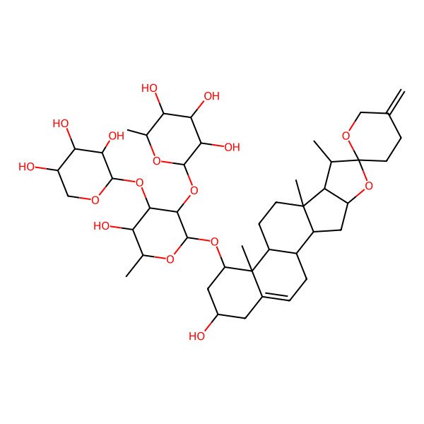 2D Structure of 2-[5-Hydroxy-2-(16-hydroxy-7,9,13-trimethyl-5'-methylidenespiro[5-oxapentacyclo[10.8.0.02,9.04,8.013,18]icos-18-ene-6,2'-oxane]-14-yl)oxy-6-methyl-4-(3,4,5-trihydroxyoxan-2-yl)oxyoxan-3-yl]oxy-6-methyloxane-3,4,5-triol