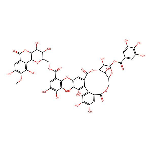 2D Structure of [(2R,3S,4S,4aS,10bR)-3,4,8,10-tetrahydroxy-9-methoxy-6-oxo-3,4,4a,10b-tetrahydro-2H-pyrano[3,2-c]isochromen-2-yl]methyl 2-[[(1S,19R,21S,22R,23R)-7,8,11,12,13,22,23-heptahydroxy-3,16-dioxo-21-(3,4,5-trihydroxybenzoyl)oxy-2,17,20-trioxatetracyclo[17.3.1.04,9.010,15]tricosa-4,6,8,10,12,14-hexaen-6-yl]oxy]-3,4,5-trihydroxybenzoate