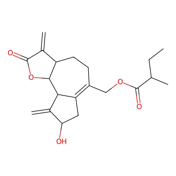 2D Structure of (8-hydroxy-3,9-dimethylidene-2-oxo-4,5,7,8,9a,9b-hexahydro-3aH-azuleno[4,5-b]furan-6-yl)methyl 2-methylbutanoate