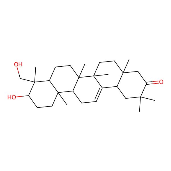 2D Structure of (4aS,6bR,9S,10S,12aR,14bR)-10-hydroxy-9-(hydroxymethyl)-2,2,4a,6a,6b,9,12a-heptamethyl-4,5,6,6a,7,8,8a,10,11,12,13,14b-dodecahydro-1H-picen-3-one