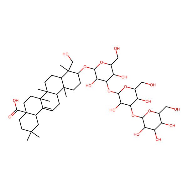 2D Structure of 10-[4-[3,5-Dihydroxy-6-(hydroxymethyl)-4-[3,4,5-trihydroxy-6-(hydroxymethyl)oxan-2-yl]oxyoxan-2-yl]oxy-3,5-dihydroxy-6-(hydroxymethyl)oxan-2-yl]oxy-9-(hydroxymethyl)-2,2,6a,6b,9,12a-hexamethyl-1,3,4,5,6,6a,7,8,8a,10,11,12,13,14b-tetradecahydropicene-4a-carboxylic acid
