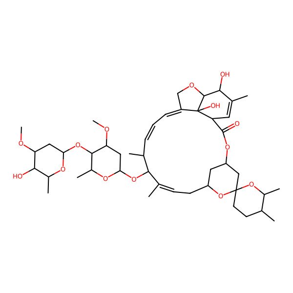 2D Structure of (1R,4S,5'S,6R,6'R,8R,10E,12S,13S,14Z,16Z,20R,21R,24S)-21,24-dihydroxy-12-[(2R,4S,5S,6S)-5-[(2S,4S,5S,6S)-5-hydroxy-4-methoxy-6-methyloxan-2-yl]oxy-4-methoxy-6-methyloxan-2-yl]oxy-5',6',11,13,22-pentamethylspiro[3,7,19-trioxatetracyclo[15.6.1.14,8.020,24]pentacosa-10,14,16,22-tetraene-6,2'-oxane]-2-one