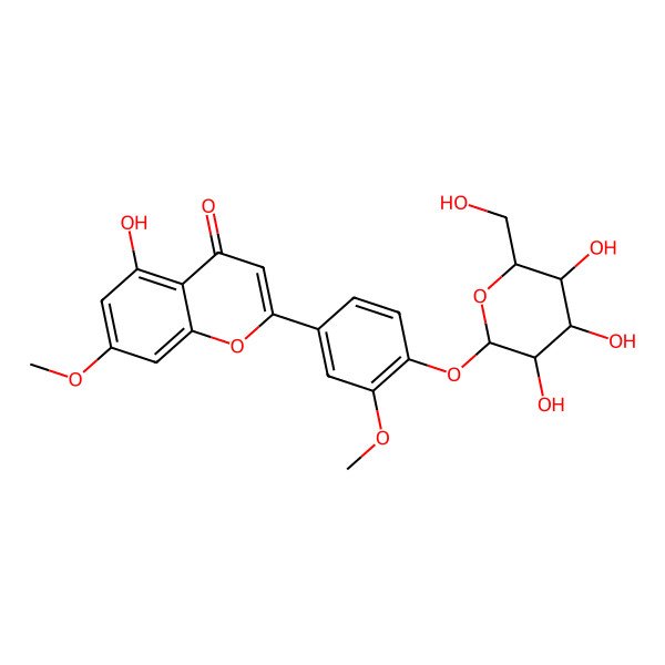 2D Structure of 5-hydroxy-7-methoxy-2-[3-methoxy-4-[(2S,3R,4S,5S,6R)-3,4,5-trihydroxy-6-(hydroxymethyl)oxan-2-yl]oxyphenyl]chromen-4-one