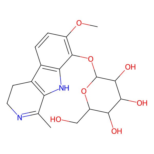 2D Structure of (2R,3S,4R,5R,6S)-2-(hydroxymethyl)-6-[(7-methoxy-1-methyl-4,9-dihydro-3H-pyrido[3,4-b]indol-8-yl)oxy]oxane-3,4,5-triol