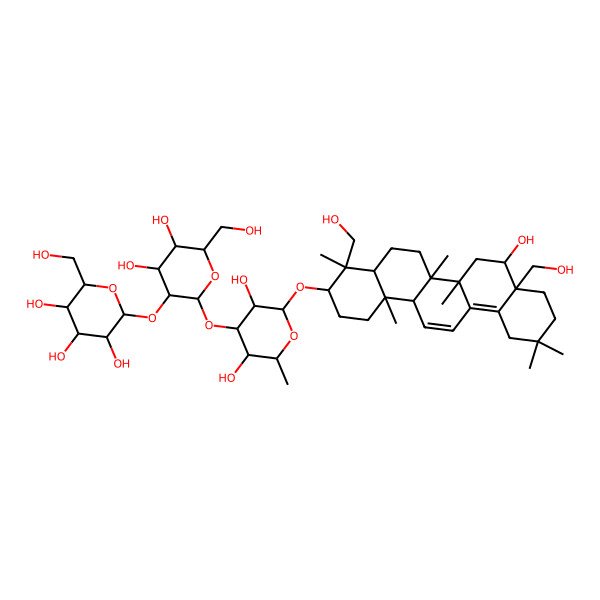 2D Structure of 2-[2-[3,5-Dihydroxy-2-[[8-hydroxy-4,8a-bis(hydroxymethyl)-4,6a,6b,11,11,14b-hexamethyl-1,2,3,4a,5,6,7,8,9,10,12,14a-dodecahydropicen-3-yl]oxy]-6-methyloxan-4-yl]oxy-4,5-dihydroxy-6-(hydroxymethyl)oxan-3-yl]oxy-6-(hydroxymethyl)oxane-3,4,5-triol
