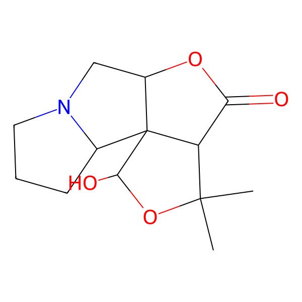 2D Structure of (1S,2S,8R,11R,14R)-14-hydroxy-12,12-dimethyl-9,13-dioxa-6-azatetracyclo[6.6.0.01,11.02,6]tetradecan-10-one