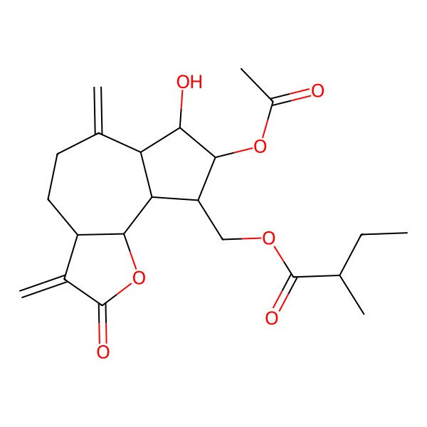 2D Structure of [(3aS,6aR,7R,8R,9R,9aS,9bR)-8-acetyloxy-7-hydroxy-3,6-dimethylidene-2-oxo-4,5,6a,7,8,9,9a,9b-octahydro-3aH-azuleno[8,7-b]furan-9-yl]methyl (2R)-2-methylbutanoate