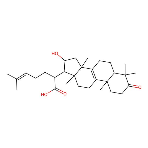 2D Structure of 2-(16-Hydroxy-4,4,10,13,14-pentamethyl-3-oxo-1,2,5,6,7,11,12,15,16,17-decahydrocyclopenta[a]phenanthren-17-yl)-6-methylhept-5-enoic acid