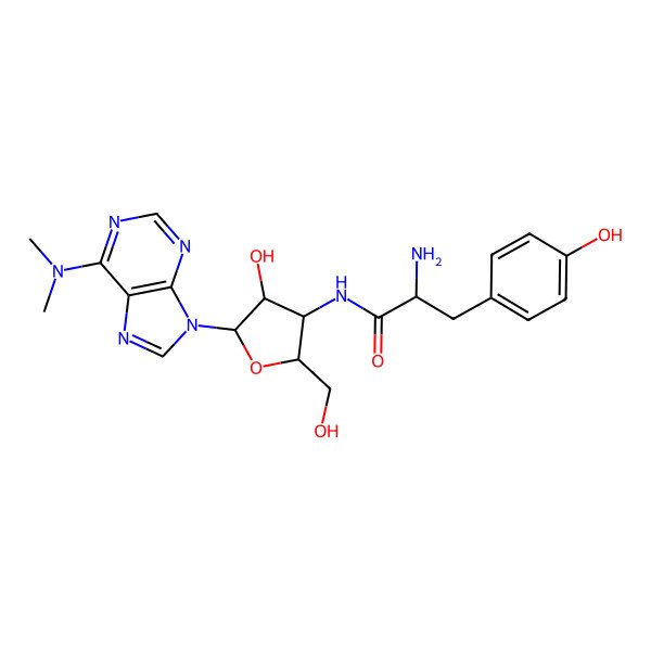 2D Structure of 2-amino-N-[(2S,3S,4R,5R)-5-[6-(dimethylamino)purin-9-yl]-4-hydroxy-2-(hydroxymethyl)oxolan-3-yl]-3-(4-hydroxyphenyl)propanamide