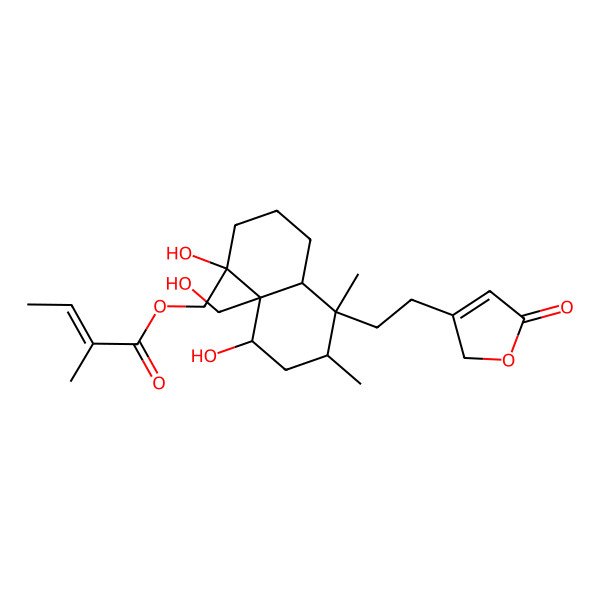 2D Structure of [(1R,4aR,5S,6R,8S,8aR)-1,8-dihydroxy-8a-(hydroxymethyl)-5,6-dimethyl-5-[2-(5-oxo-2H-furan-3-yl)ethyl]-3,4,4a,6,7,8-hexahydro-2H-naphthalen-1-yl]methyl 2-methylbut-2-enoate