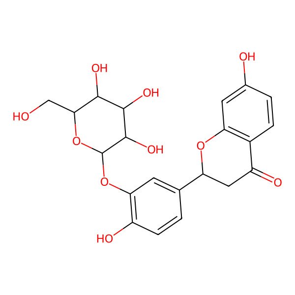 2D Structure of (2R)-7-hydroxy-2-[4-hydroxy-3-[(2S,3R,4S,5S,6R)-3,4,5-trihydroxy-6-(hydroxymethyl)oxan-2-yl]oxyphenyl]-2,3-dihydrochromen-4-one