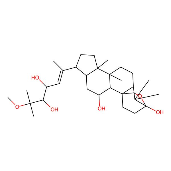 2D Structure of (1R,2S,3R,5R,6S,9R,10R,13R,15S)-6-[(E,4S,5R)-4,5-dihydroxy-6-methoxy-6-methylhept-2-en-2-yl]-9,10,14,14-tetramethyl-16-oxapentacyclo[13.2.2.01,13.02,10.05,9]nonadecane-3,15-diol