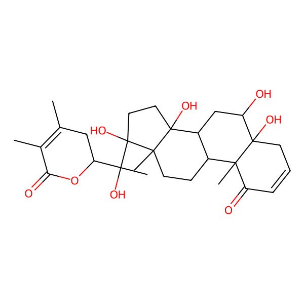 2D Structure of (2R)-2-[(1S)-1-hydroxy-1-[(5S,6S,8R,9S,10R,13S,14R,17S)-5,6,14,17-tetrahydroxy-10,13-dimethyl-1-oxo-6,7,8,9,11,12,15,16-octahydro-4H-cyclopenta[a]phenanthren-17-yl]ethyl]-4,5-dimethyl-2,3-dihydropyran-6-one
