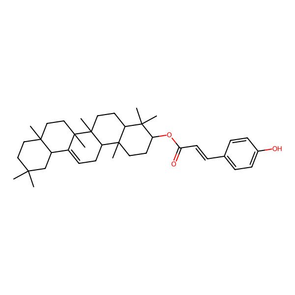 2D Structure of [(3S,4aR,6aR,6bS,8aR,12aR,14aR,14bR)-4,4,6a,6b,8a,11,11,14b-octamethyl-1,2,3,4a,5,6,7,8,9,10,12,12a,14,14a-tetradecahydropicen-3-yl] (E)-3-(4-hydroxyphenyl)prop-2-enoate