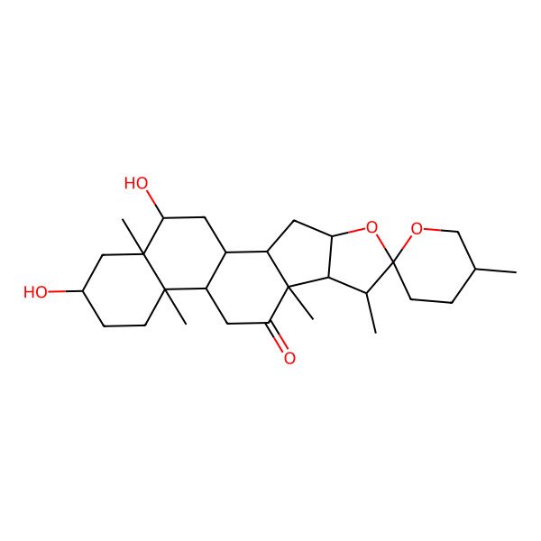 2D Structure of (5'R,7S,9S,13R,16S,18S,19R)-16,19-dihydroxy-5',7,9,13,18-pentamethylspiro[5-oxapentacyclo[10.8.0.02,9.04,8.013,18]icosane-6,2'-oxane]-10-one